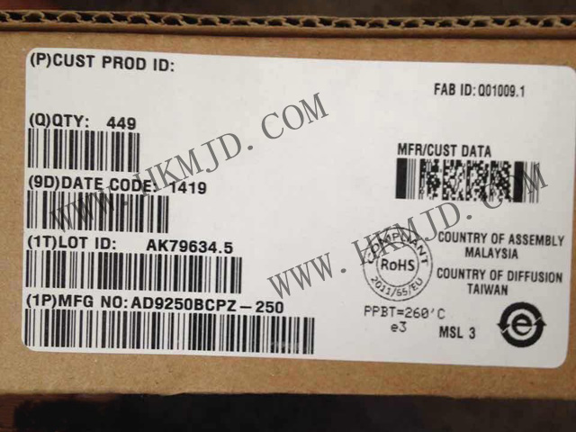 AD9250BCPZ-250模數(shù)轉(zhuǎn)換器的特點：250 MSPS、JESD204B、14位雙通道ADC